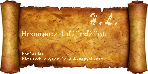 Hronyecz Lóránt névjegykártya